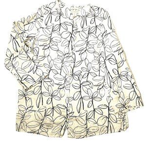 Cynthia Rowley Women 100% Linen Print Black White  Blouse Size 1X Lightweight